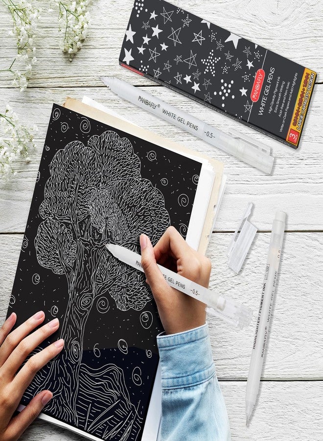 باندافلاي أقلام جل بيضاء من باندا فلاي، برأس رفيع للغاية 0.5 مم، حبر معتم يدوم طويلاً، مثالية للكتابة في المذكرات، أو الرسم، أو الفن - هدية مثالية للفنانين، أو هدايا الأعياد، أو مشاريع الأعمال اليدوية، عبوة من 3 أقلام - Image 4